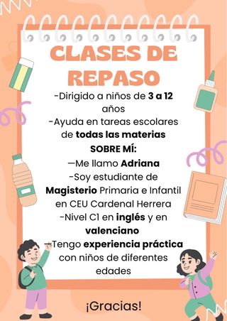 CLASES PARTICULARES PARA A NIÑOS DE 3 A 12 AÑOS