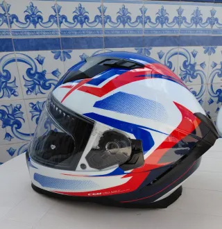 Casco Moto CGM Diseño Blanco/Rojo/Azul