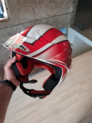 Casco Moto Trial Clásico Rojo y Blanco