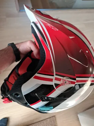 Casco Moto Trial Clásico Rojo y Blanco