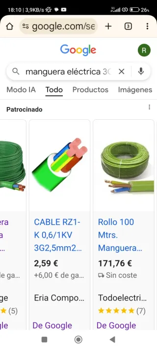 Manguera eléctrica 2G2.5 libre halógenos