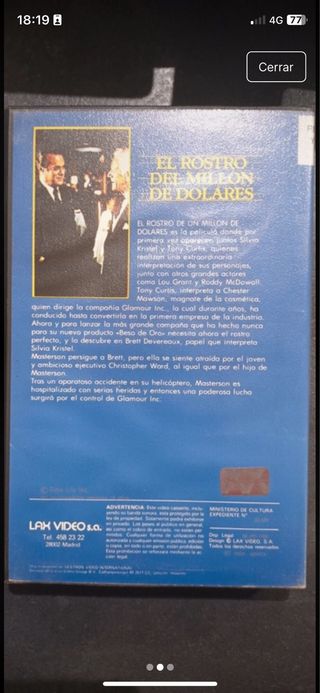 VHS El Rostro del Millón de Dólares