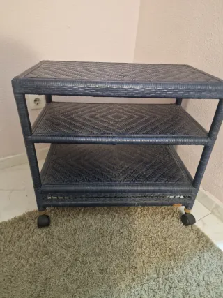 Mesa Auxiliar Mimbre 3 Estantes Ruedas