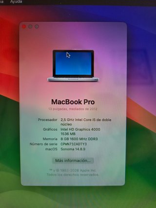 MacBook Pro 13 2012 Intel Core i5 8GB RAM