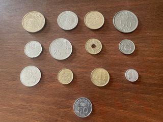 monedas España: 500, 200,100, 50, 25, 10, 5, 1 PT