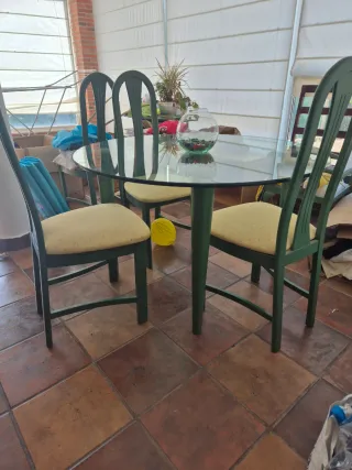 Mesa de comedor cristal y madera