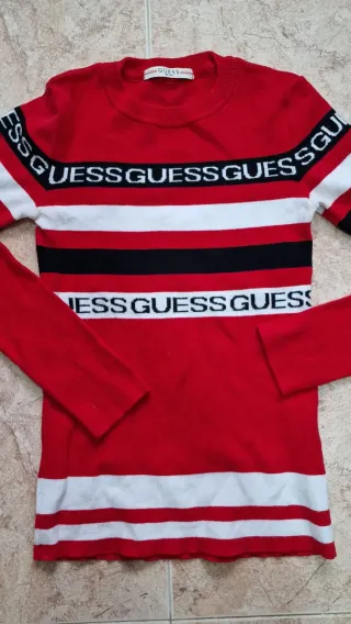 Jersey Guess Punto Rayas Rojo/Blanco/Negro Talla X