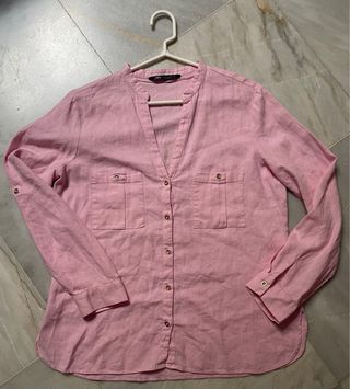 Camisa Zara cuello mao rosa mujer