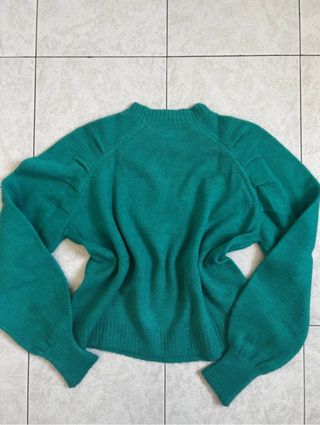 Maglione Camaieu turchese con maniche a sbuffo