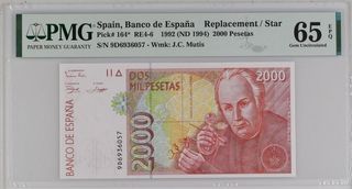 Billete 2000 Pesetas España 1992 Serie 9D PMG 65