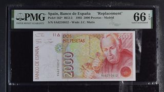 Billete 2000 Pesetas España 1992 PMG 66