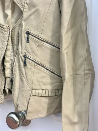 Chaqueta Biker Piel Zara Beige