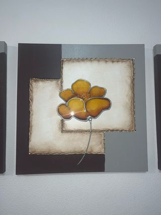 Cuadro 3 piezas flores beige y gris