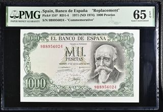 Billete 1000 Pesetas España 1971 Serie 9B PMG 65