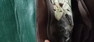 Bolso verde y marrón con textura de serpiente
