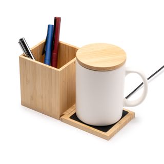 Portalápices y Calentador de Tazas Bambú