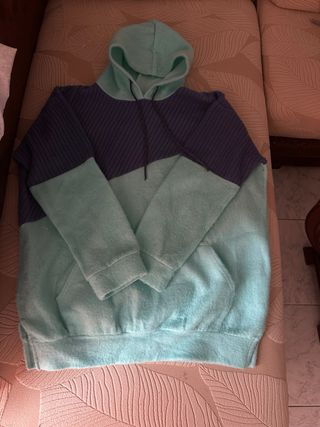 Sudadera larga mujer capucha azul/verde
