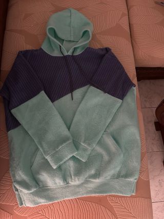 Sudadera larga mujer capucha azul/verde