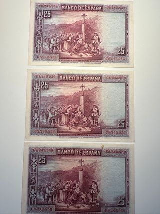 3 Billetes 25 Pesetas Banco de España 1928