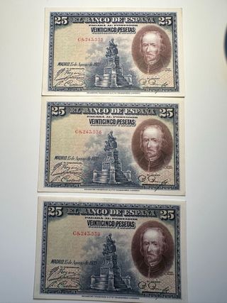 3 Billetes 25 Pesetas Banco de España 1928