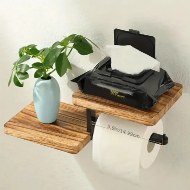 Porta rollo papel higiénico madera y metal