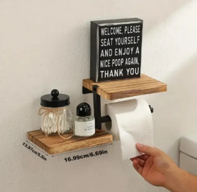 Porta rollo papel higiénico madera y metal