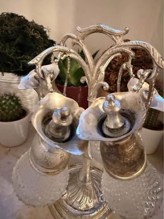 Set condimenti vintage vetro e metallo argentato