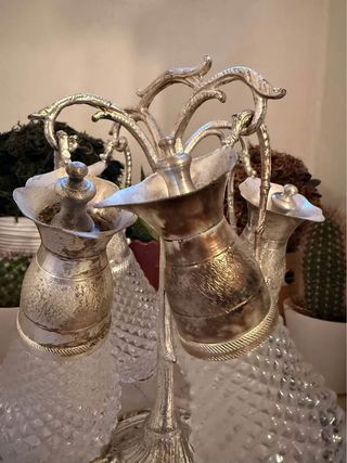 Set condimenti vintage vetro e metallo argentato