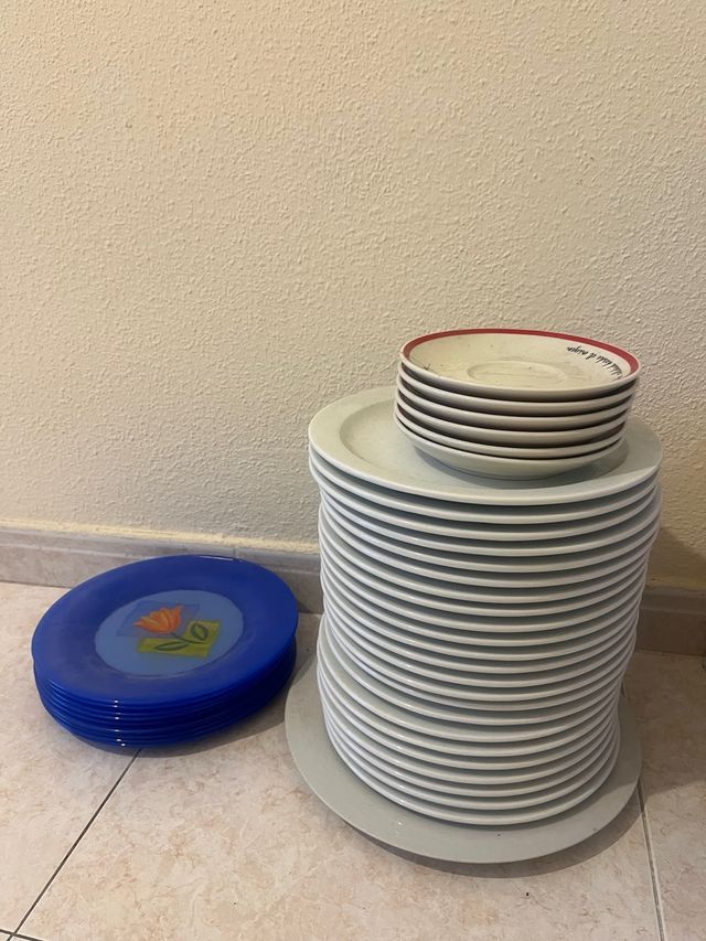 Lote de platos azules y blancos