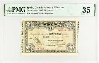 Billete 25 Pesetas España 1937 Bilbao PMG 35