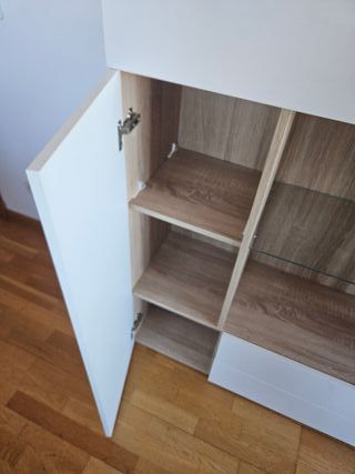 Mueble salón blanco y madera El Corte Inglés