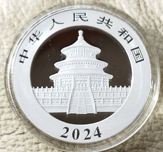 Onza china pura plata Mamá y bebé Panda 2024