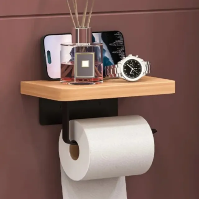 Porta rollo papel higiénico madera y metal