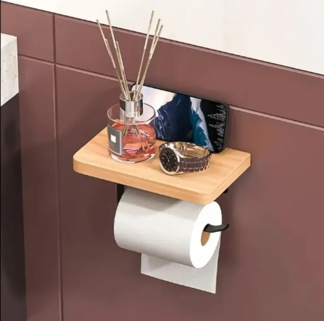 Porta rollo papel higiénico madera y metal