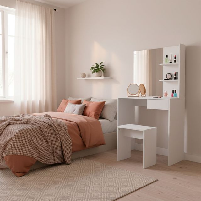 Tocador con cajón y estanterías, NUEVO