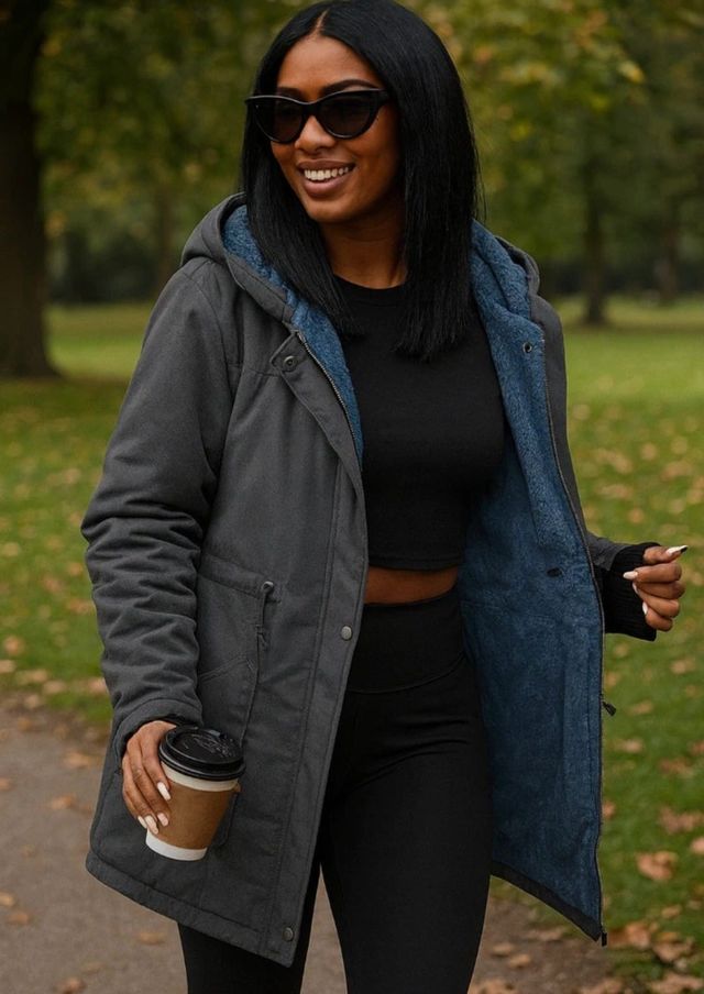 Abrigo Polar Gris y Azul