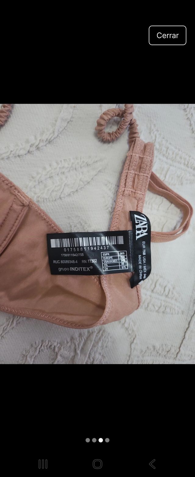 Sujetador Zara Seda Beige Talla 90B