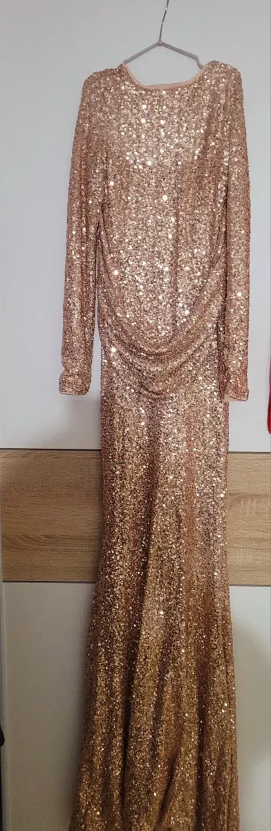 Vestido de fiesta lentejuelas oro rosa