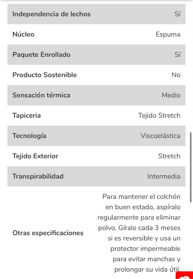 Colchón viscoelástico 150x200cm  ENROLLADO Ref. M