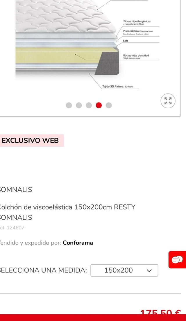 Colchón viscoelástico 150x200cm  ENROLLADO Ref. M