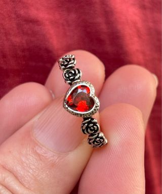 Anillo Plata 925 Corazón Rojo Rosas