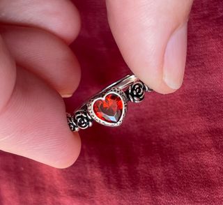 Anillo Plata 925 Corazón Rojo Rosas