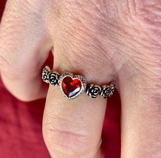 Anillo Plata 925 Corazón Rojo Rosas