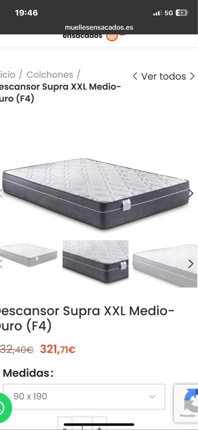 COLCHÓN MUELLES ENSACADOS 135x220. REF. Ñ