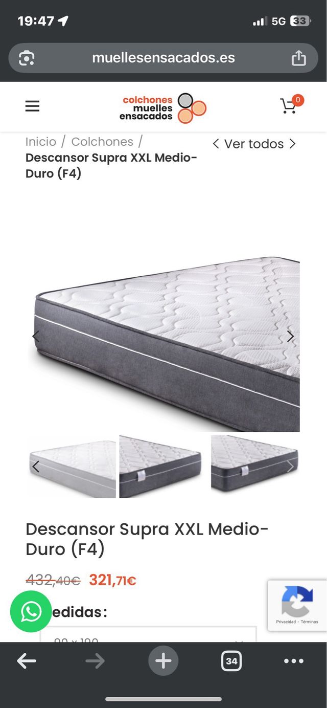 COLCHÓN MUELLES ENSACADOS 135x220. REF. Ñ