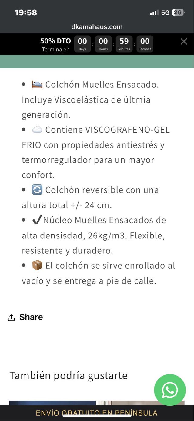 COLCHÓN MUELLES ENSACADOS 150X180. REF. P