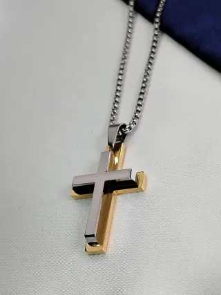 Collar Cruz Doble Acero Inoxidable