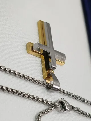 Collar Cruz Doble Acero Inoxidable