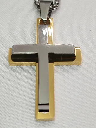 Collar Cruz Doble Acero Inoxidable