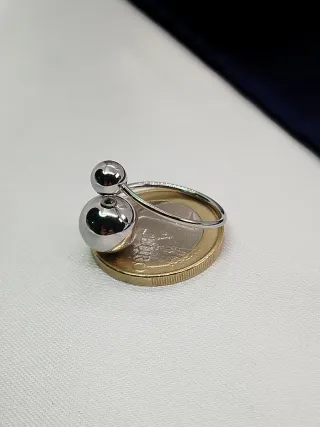 Anillo Acero Inoxidable Dos Bolas Ajustable
